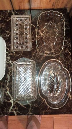 Vintage Clear Pressed Glass Serving Dishes Set of 4