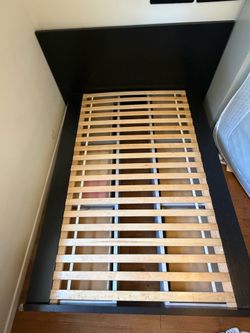 Blu Dot “Modulicious” Black & White Double Bed with White Metal Storage Drawers