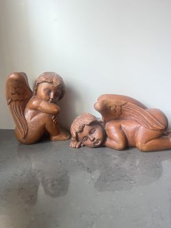 Vintage Pair Of Wooden Cherubs