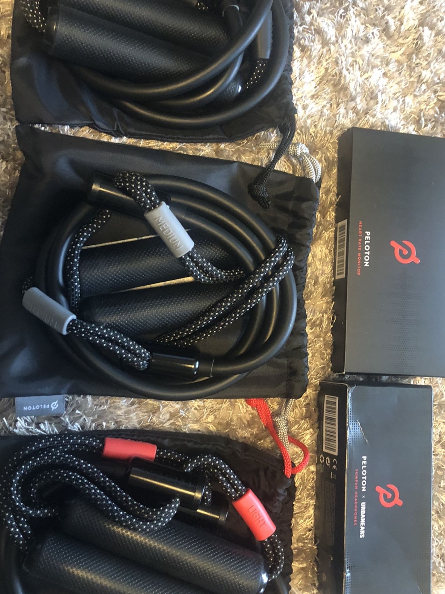 New Peloton Set Resistance Bands, Heart Rate monitor, Headphones