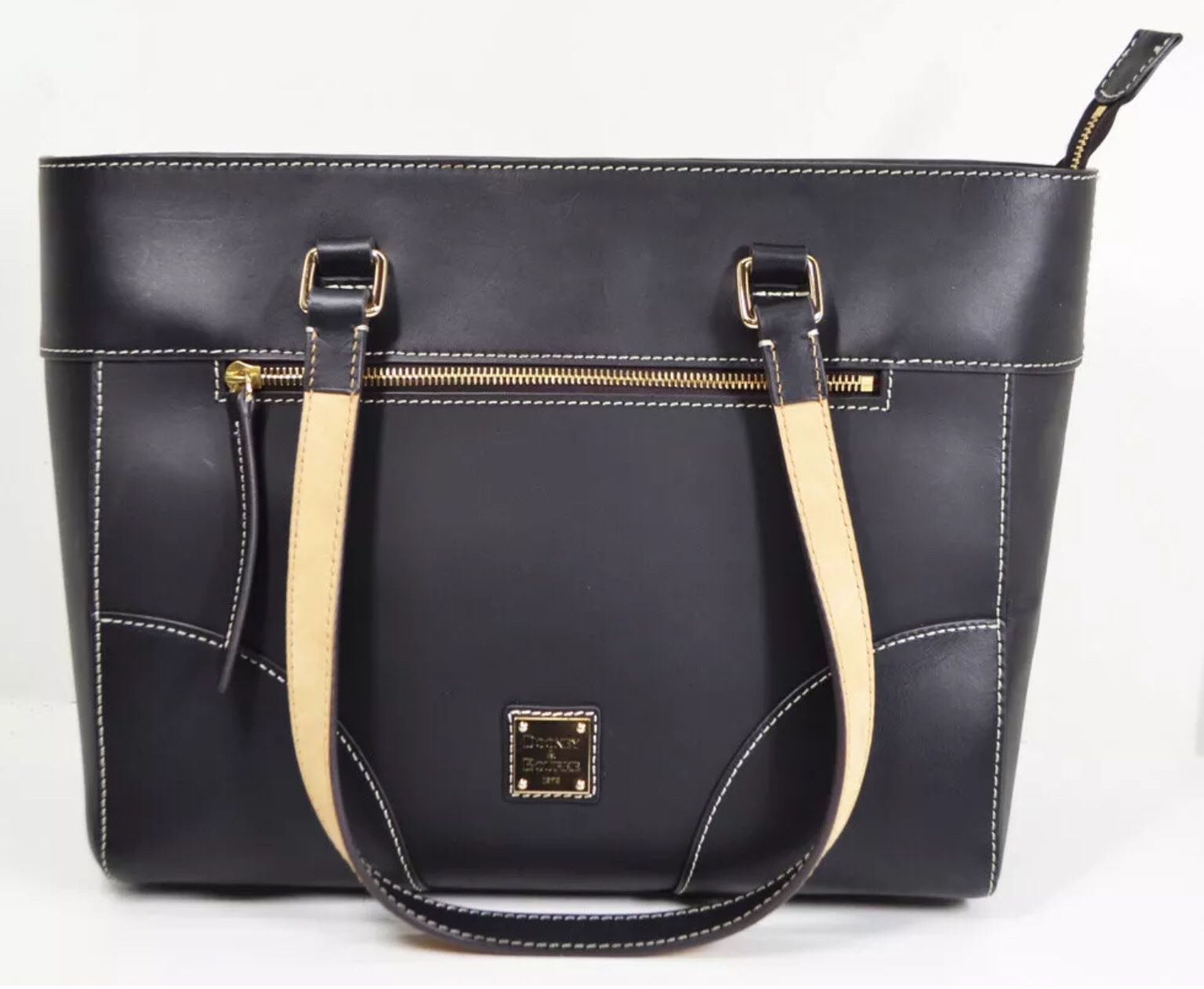 Dooney & Bourke Black Beacon Leather ZipTop Mila Tote & Black Vachetta