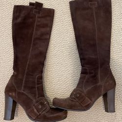 Brown Suede Tall Boots 35 US 5 Chocolate 