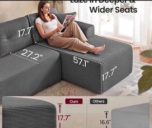 Boneless Couch, Modern Cloud Couch with Deep Seat, Corduroy Sofa for Living Room, Bedroom, Modular Sectional Sofa with Right-Facing Chaise, 108.3 Inch