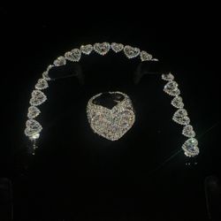 18 k Gold Plated Baguette Heart Ring & Bracelet Set 