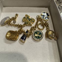 Vintage Notre Dame Football Charm Bracelet with Rhinestones