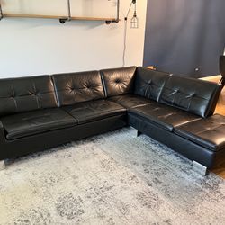 Dania Francesca Black Leather Sectional Sofa