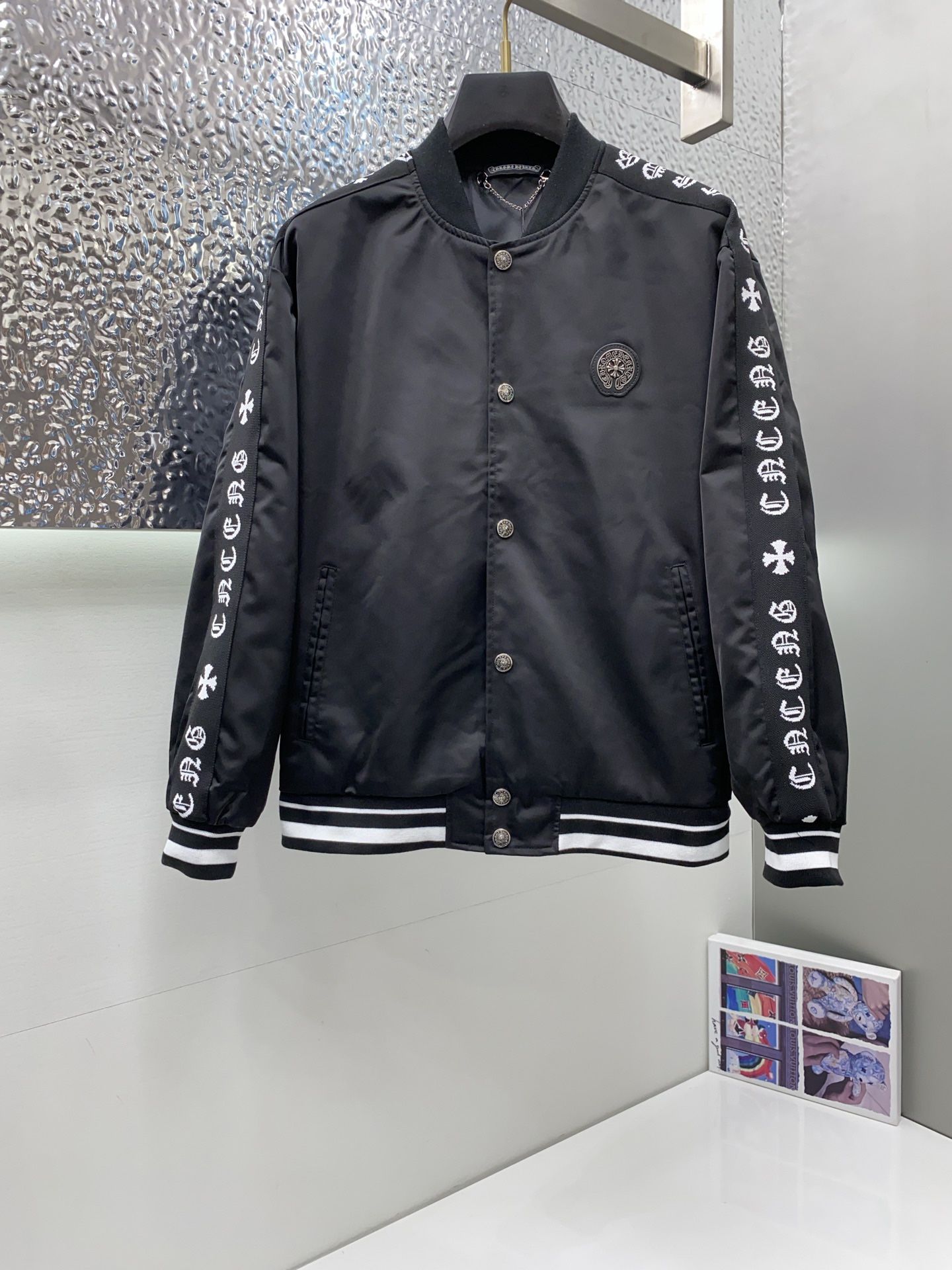 Chrome Hearts Black Leather Logo Baseball Jackets