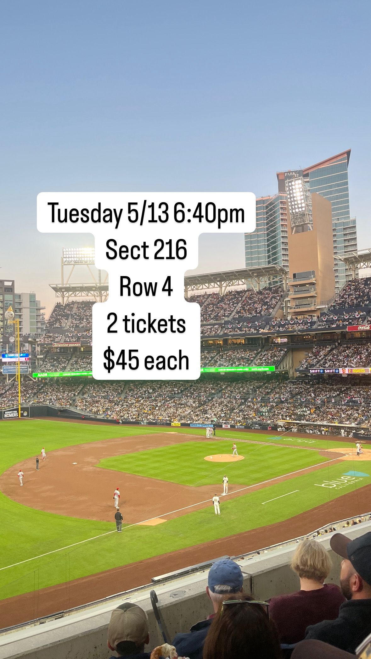 Tues 5/13 6:40 PM - Two Padres Tickets