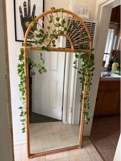 Vintage Boho Arched Rattan Full Length Mirror