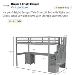 Twin Loft Bed w/ Stairs, Desk & Storage Drawers – $100 OBO