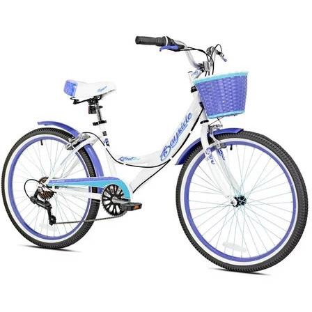 Kent 24″ Bayside Multi-Speed Girls Beach Cruiser Bike in White/Purple 