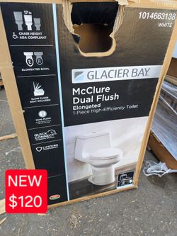 Glacier Bay McClure 12 in. Rough in 1-Piece 1.0 GPF/1.28 GPF Dual Flush Elongated Toilet in White, Seat Included #5340