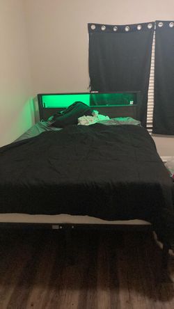 Bed Frame with LED Headboard Storage