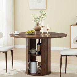 Round Wood Dining  Table For 4 With Storage 