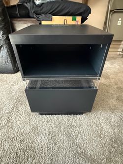 Modern Black Nightstand with Charging Station and LED Accent