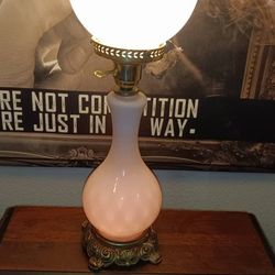 Antique pink satin art glass Globe lamp