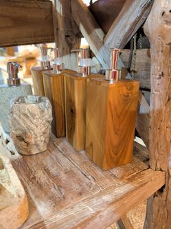 Teak Wood Soap Dispenser with Chrome Pump