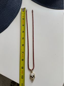 Red Moissanite tennis chain with moissanite skull