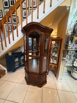 Wood Curio Display Cabinet with Glass Doors