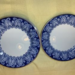 Vintage  6 Pieces  Bombay Co Porcelain Blue & White Dessert Plates  In Box