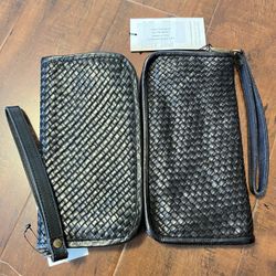 VIOLA CASTELLANI GENUINE LEATHER MADE IN ITALY WRISTLET WALLET ZIP black