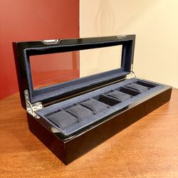 Ecclissi Glossy Black Wrist Watch Display Case 8-Slot Clear Top- Felt Interior