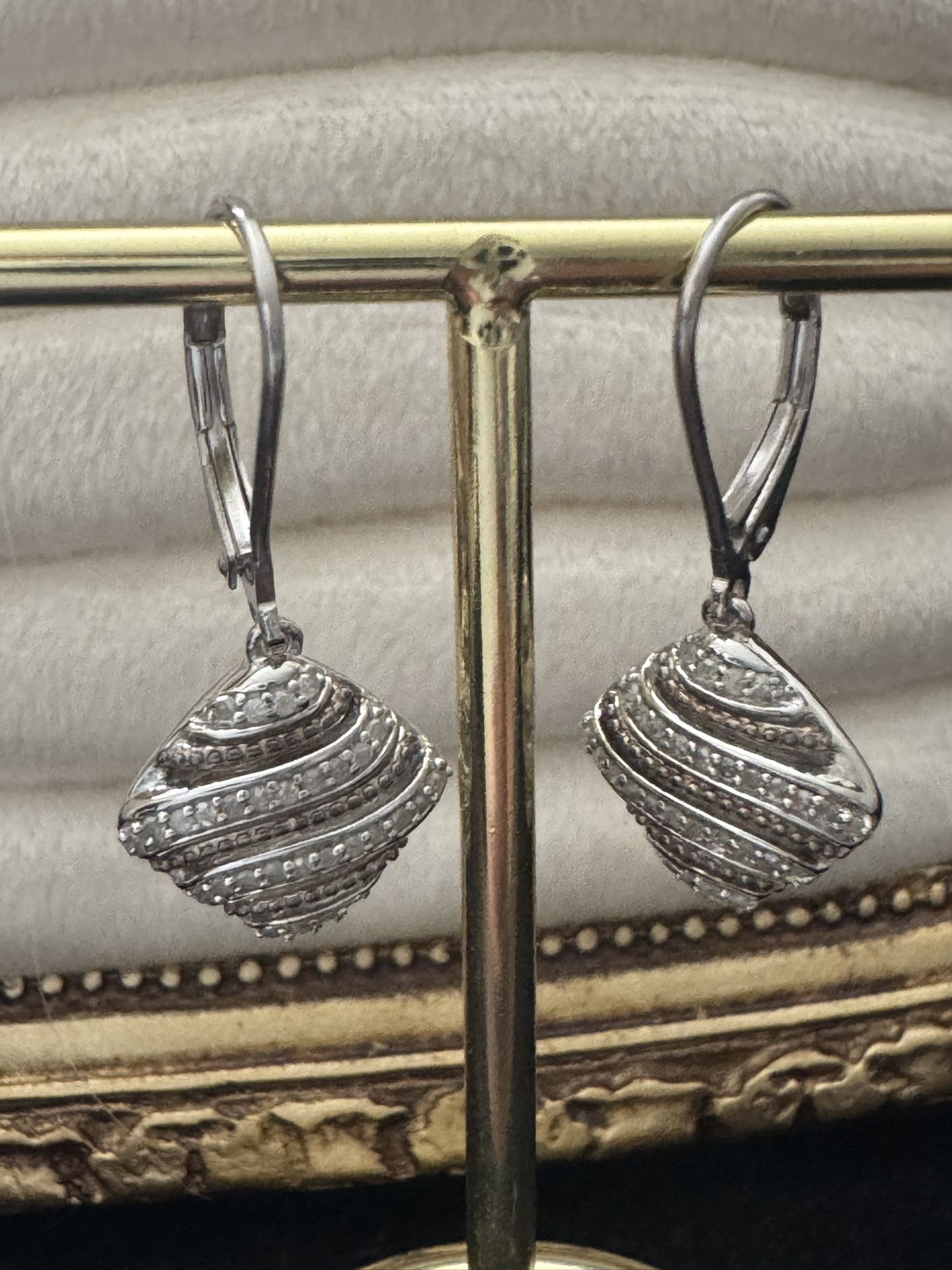 Sterling Silver ~1/4CTW Diamond Square Dangle Earrings