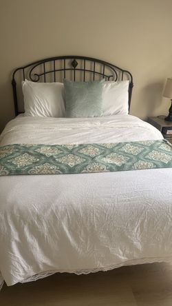 Queen Metal Bed Frame with mattress and boxspring