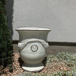 Garden earth french glazed ceramic pot planter with drainage 15”dx17”h snow white