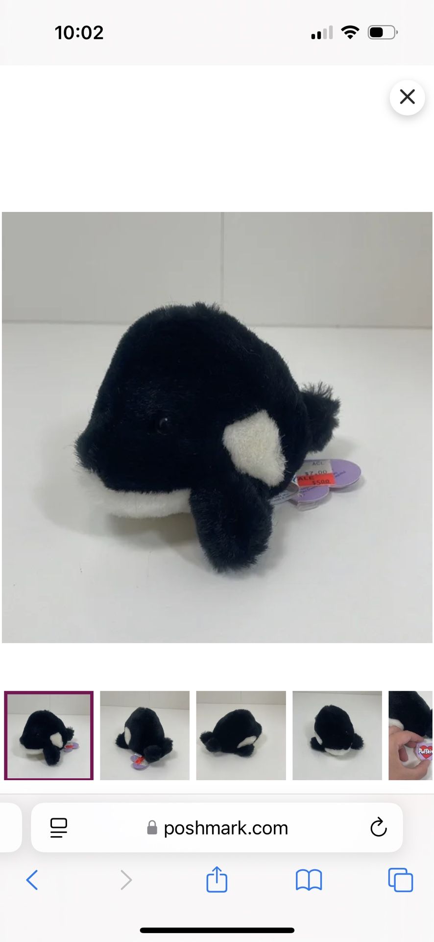 Puffkins TOBY THE ORCA KILLER WHALE 5" Plush STUFFED ANIMAL Toy NEW
