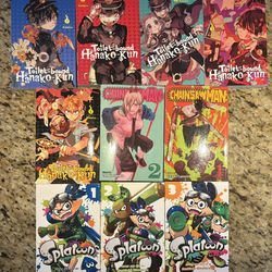 Manga  Books-Hanako-Kun,  ChainswMan, and  Splatoon