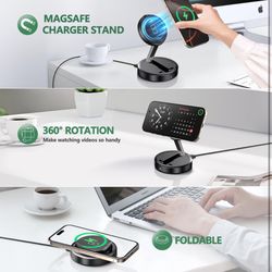 Magnetic Wireless Charger 15W Fast Mag Safe Charger Pad for iPhone 16 Pro Max/16 Pro/16 Plus/16/15/14/13/12 Series Foldable Charging Station Apple Mag