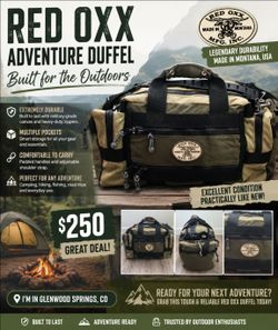 Title: Red Oxx Adventure Duffel Bag – Excellent Condition – Like New – 
Price: $250
