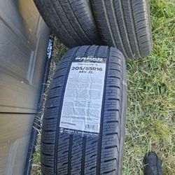 One new tire and two used ones.