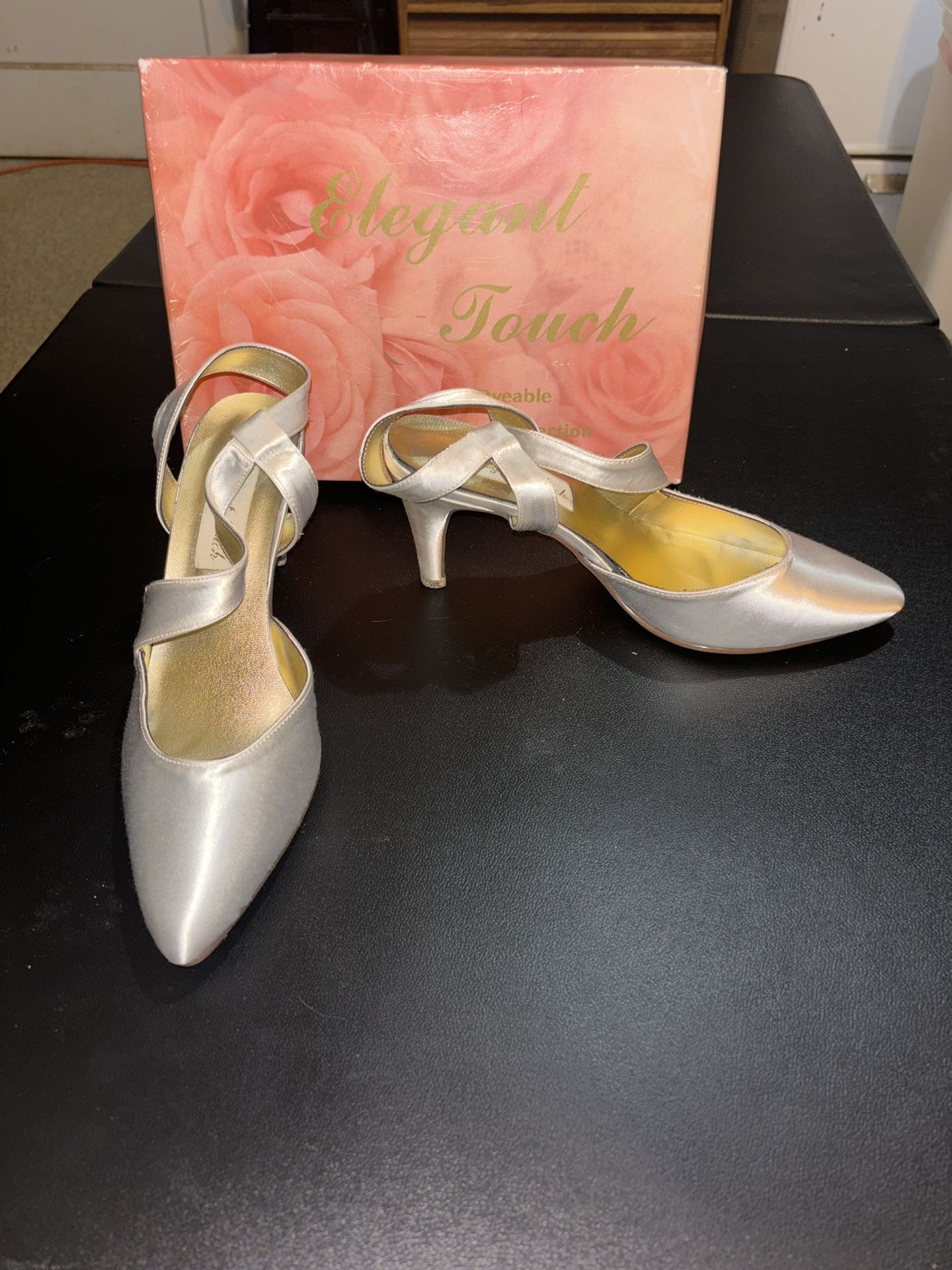 David's Bridal Elegant Touch white pointy toe slingback