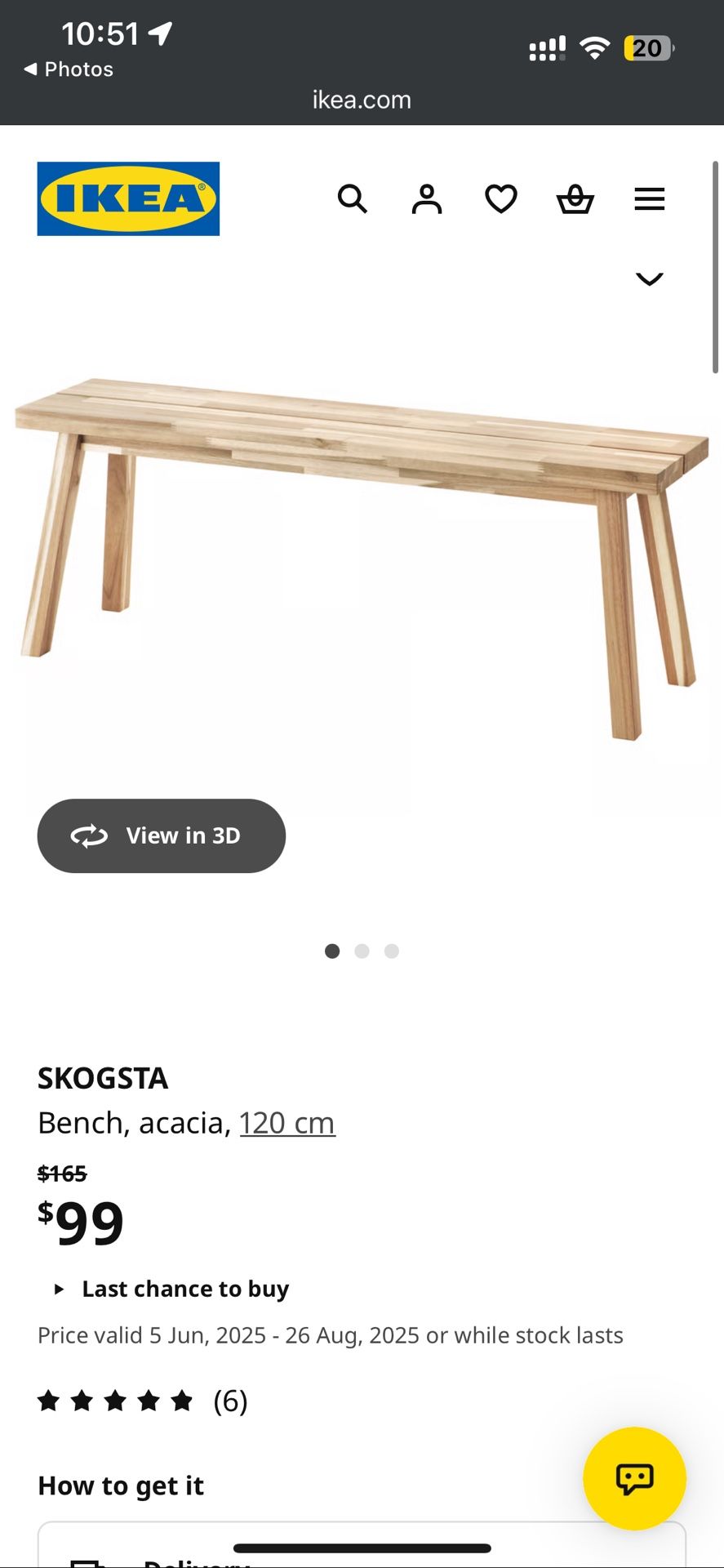 IKEA SKOGSTA BENCH (4 FEET; DISCONTINUED!)