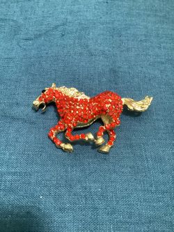 Betsey Johnson Charming Horse Pendant/Brooch W/ Sparkling Red Rhinestones