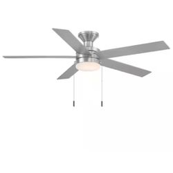 Caltris 52 in. Integrated LED Indoor/Outdoor Brushed Nickel Ceiling Fan with Light and Pull Chains Included