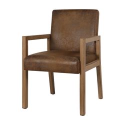 Set of 2 Rustic Brown Armchairs – Wood Frame & Upholstered Seat