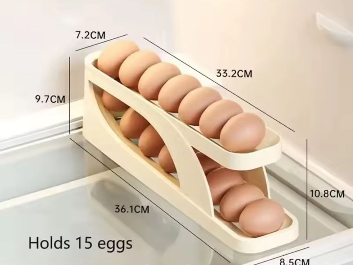 Rolling Double-layer Egg Dispenser, Egg Holder Dispenser for Refrigerator, Holds 15 Eggs, Space-Saving Egg Storage