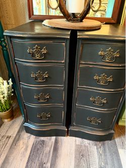 Gorgeous Classic Black Farmhouse Style Matching Nightstands