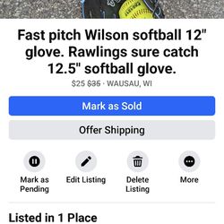 Softball Gloves $25 Each