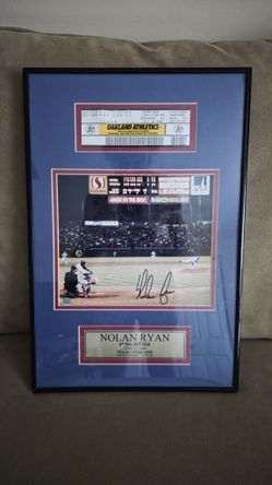 Nolan Ryan Signed Photo 6th No-Hitter Framed Matted Ticket Stub 12x18 Baseball