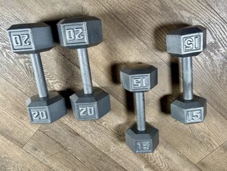 2 Pair Of Cast Iron Dumbbells  15s And 20s  ( Total: 70 lbs; SELL ALL TOGETHER).  