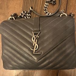 YSL Sheepskin Matelasse Chevron Monogram Medium College Bag