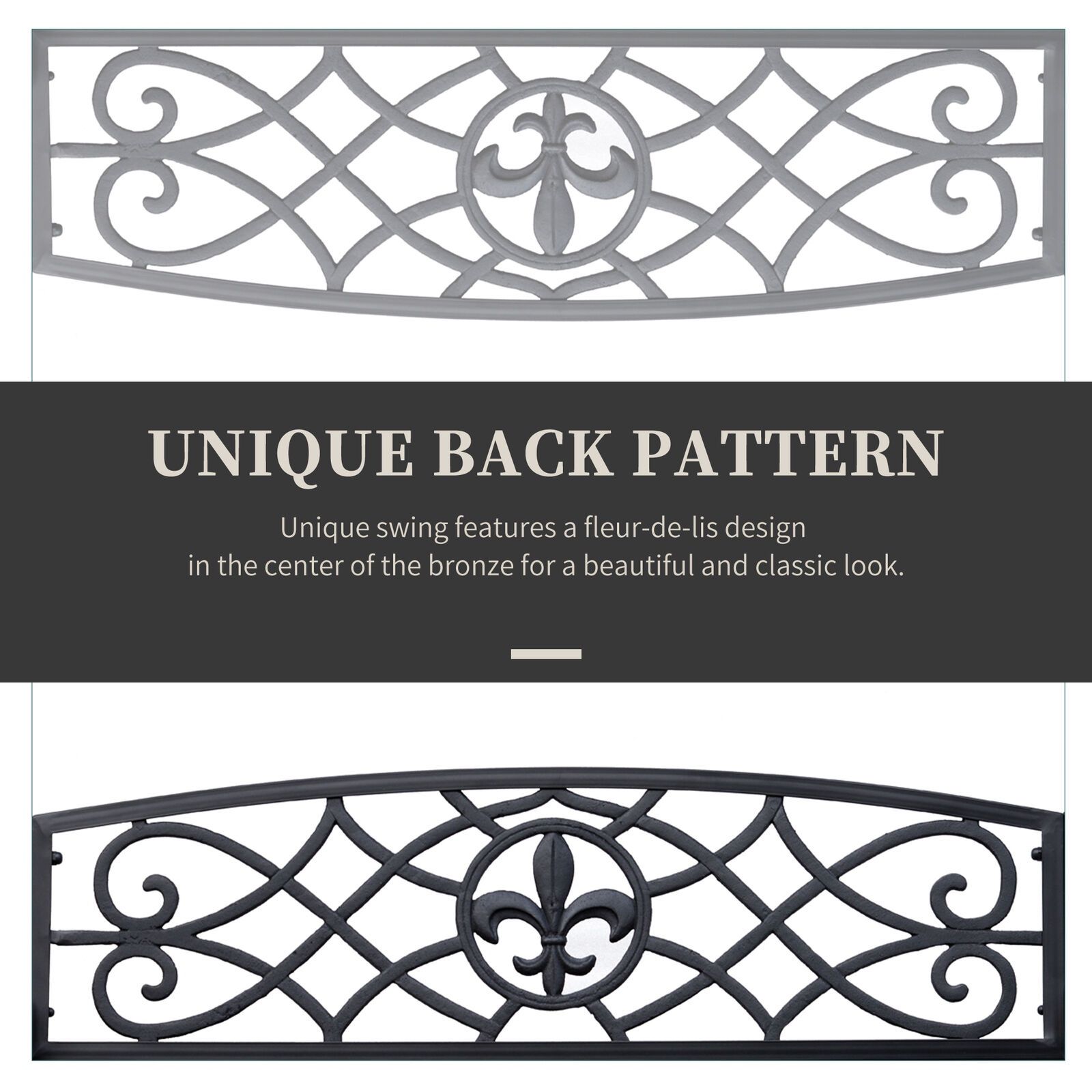 Porch Swing Fleur De Lis Outdoor Decor Patio Bench Deck Garden Metal Glider Black