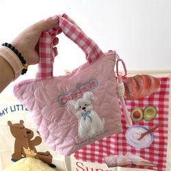 Brand New Quilted Cotton Small Tote Bag | Cute Embroidered Shoulder Handbag | Fun Party / Puppy Design