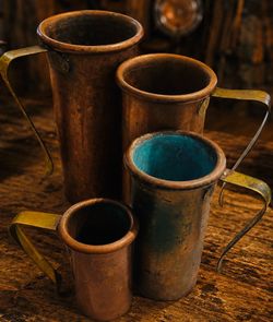 Original Vintage COPPER BRASS Fine Art Measuring Cups Set Antique Artist Artisan Collectible Rustic Blue Green Patina HILLCREST / UNIVERSITY HEIGHTS