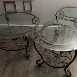 Beveled glass wrought iron coffee tables