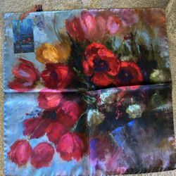 Oksana 100% silk (satin weave) 16.5x16.5 scarf. Handmade in Italy. 